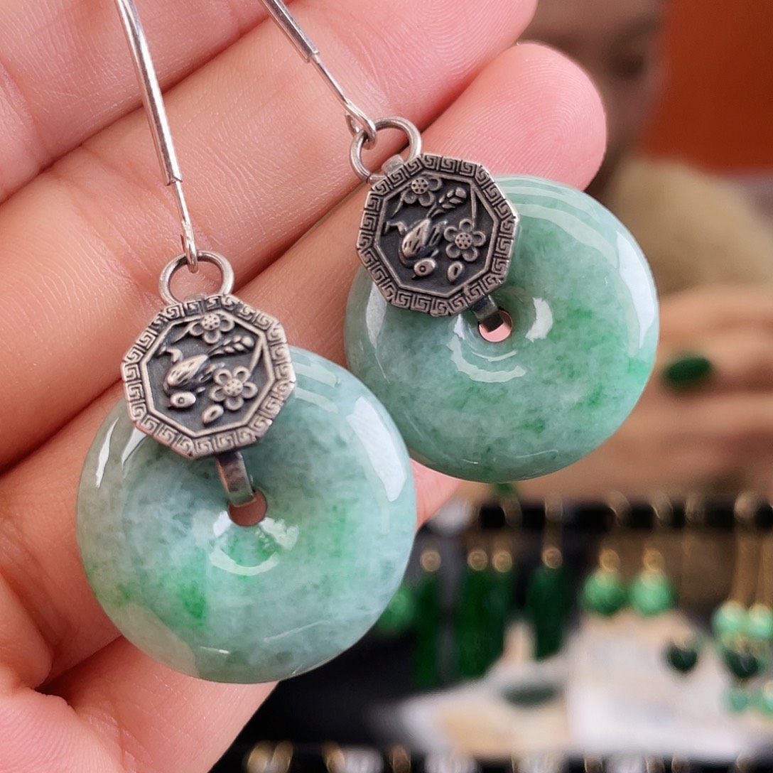 翡翠银S925镶嵌耳饰