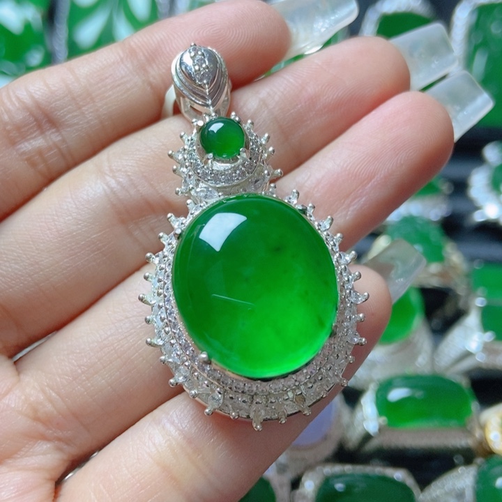 翡翠颈饰银S925镶嵌        16329。