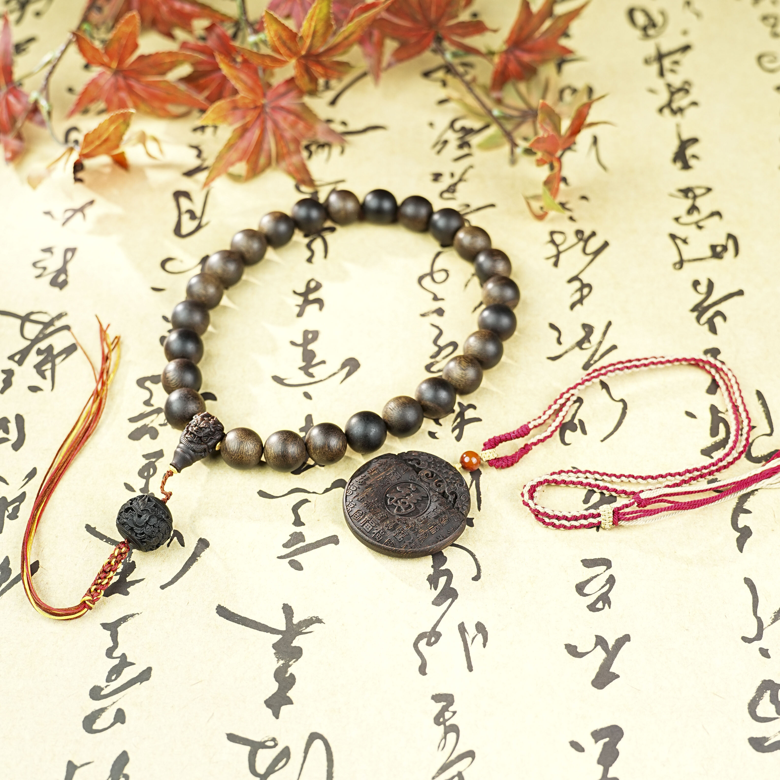 【沉水】帝王级昆仑梅格雷击瘤疤1.6多圈手持百福吊坠平安扣沉香