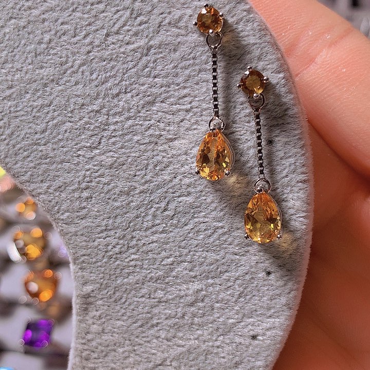 黄晶耳饰银S925镶嵌耳饰