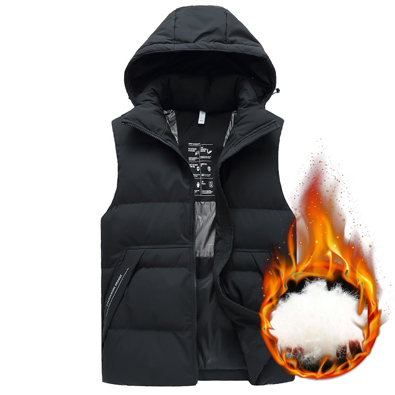 《胖之家》冬季男士加肥加大码连帽款白鸭绒羽绒马甲男休闲时尚马夹