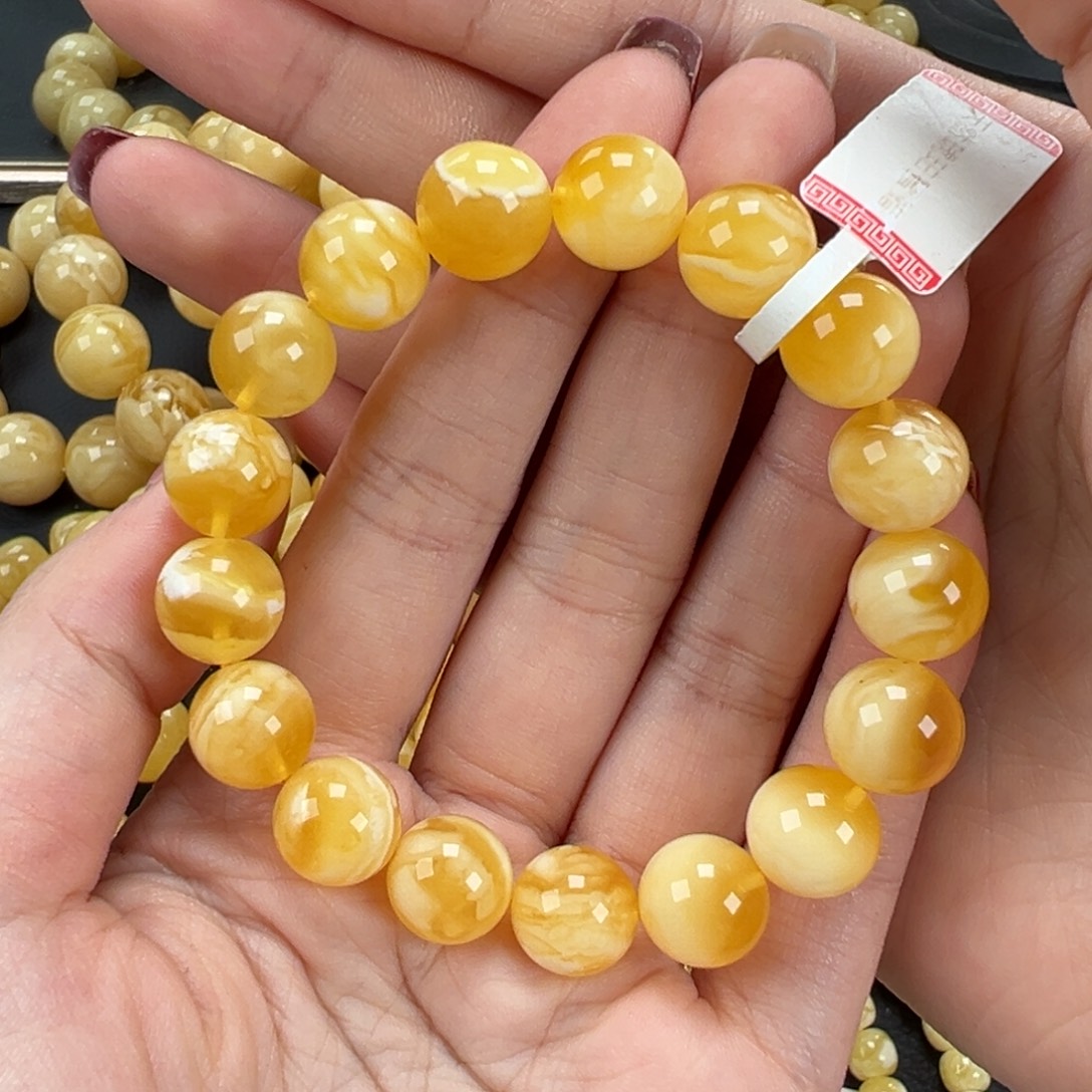 琥珀未镶嵌手链15.7金瓷白