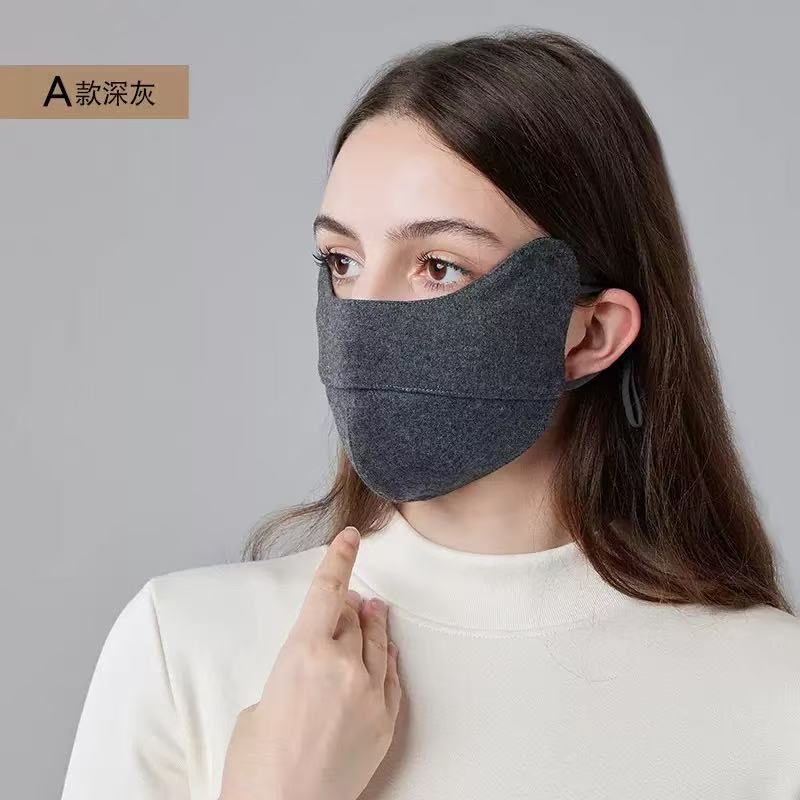 秋冬新款真丝羊毛保暖口罩加厚防寒透气骑行开车桑蚕丝护眼角