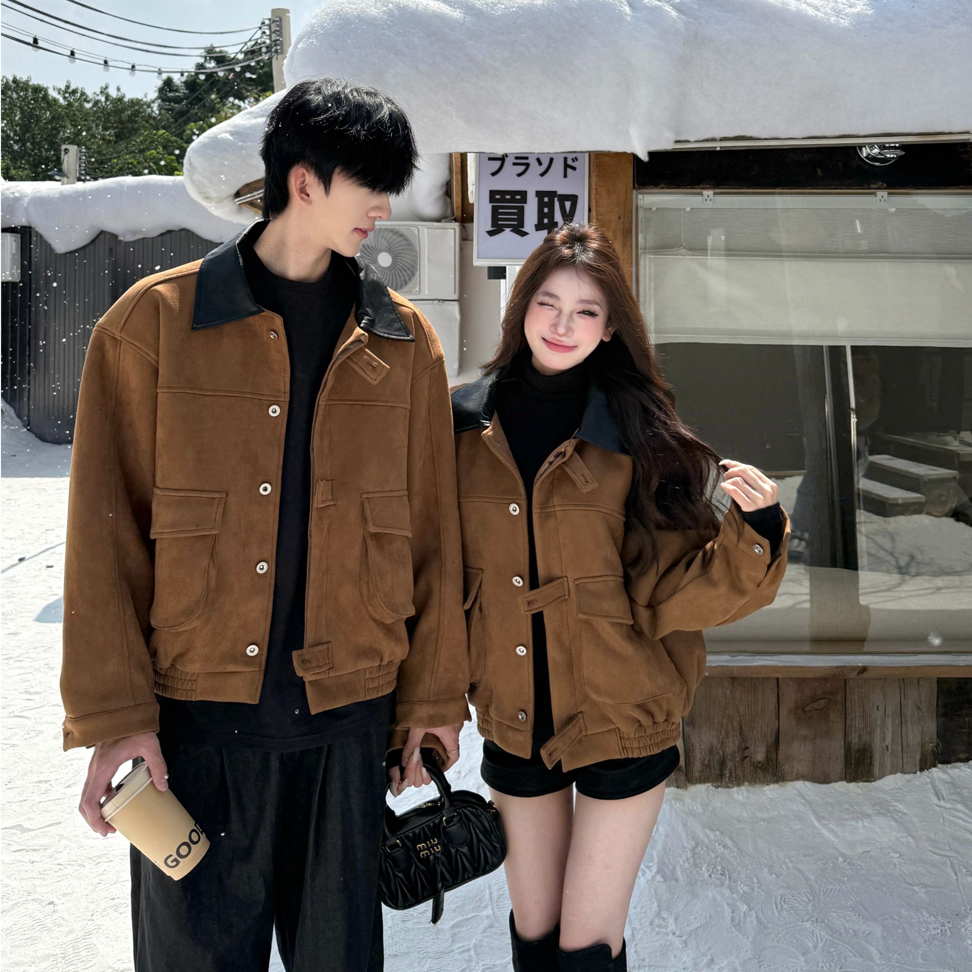 情侣装秋冬加厚麂皮绒韩版美拉德防风宽松时尚夹克外套潮