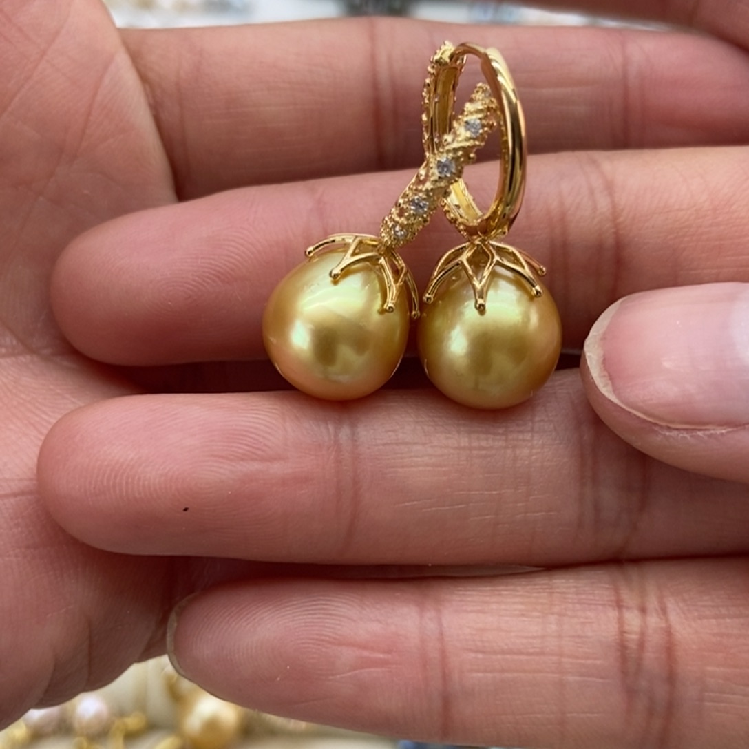 海水珍珠耳饰银S925镶嵌