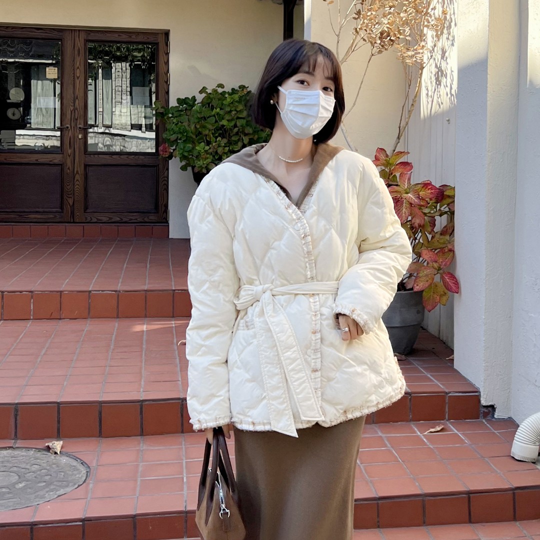 【香榭白茶】菱形格羽绒服FS209W024