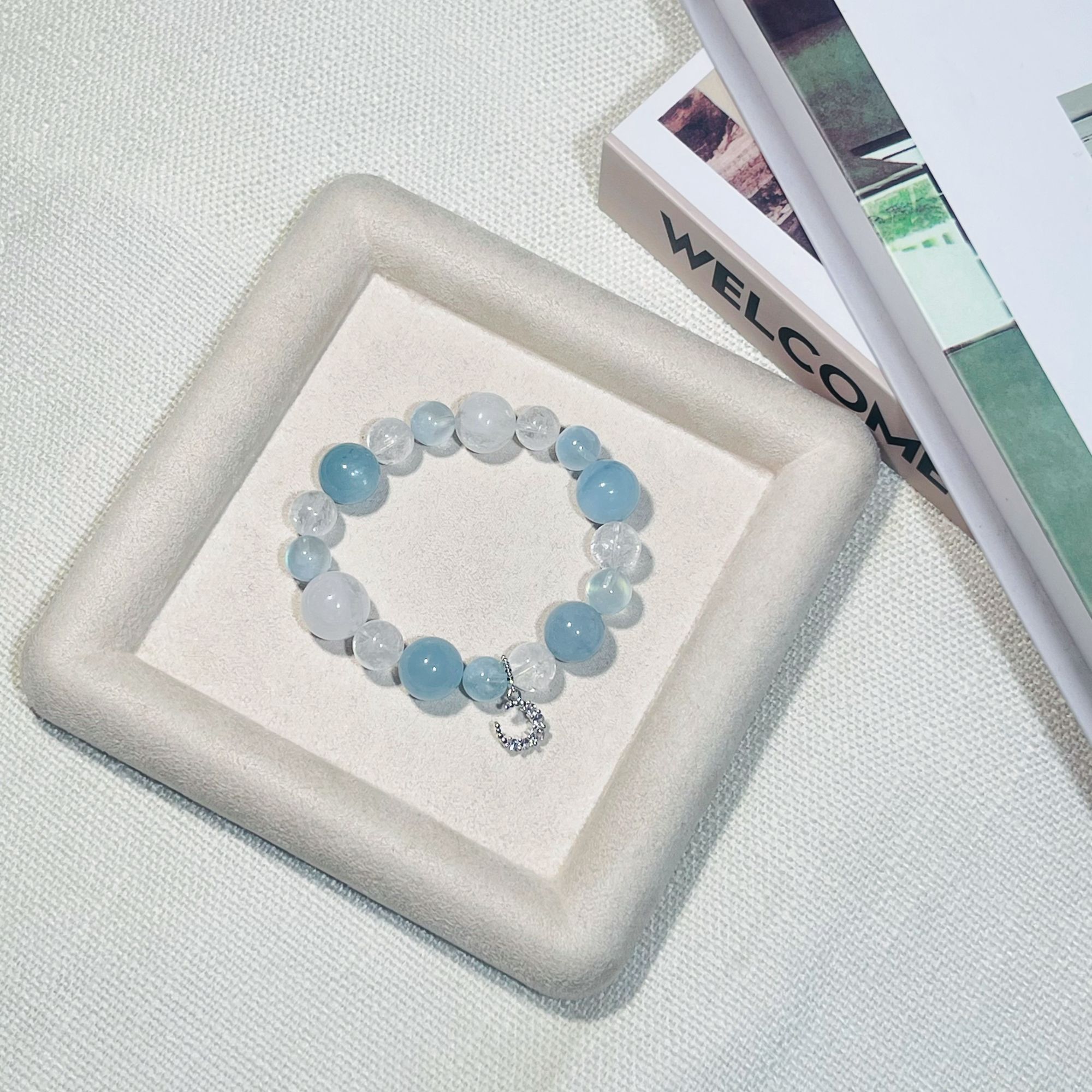 【冰岛】拍二发一 海蓝宝白幽灵水晶手串 W-0118 多样性发其一