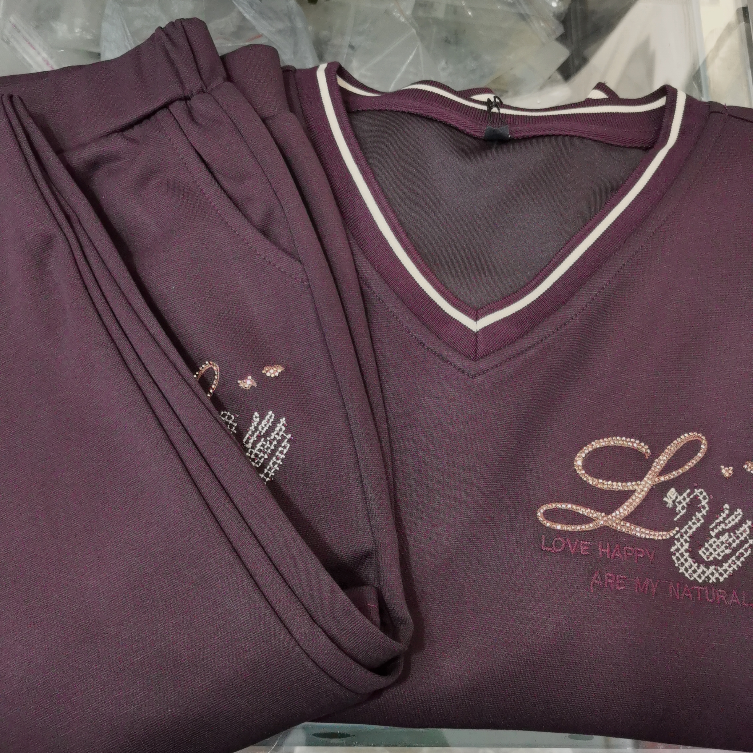 时尚修身有腰型微喇叭裤套装