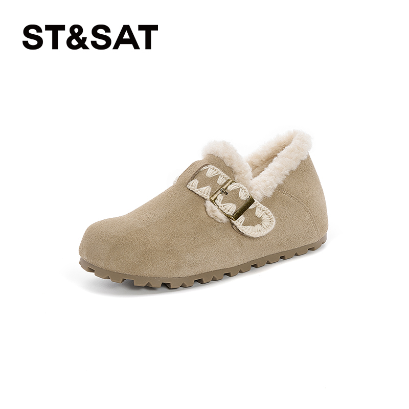 星期六时尚休闲鞋女2025冬季新款保暖舒适轻便百搭外穿毛毛女鞋