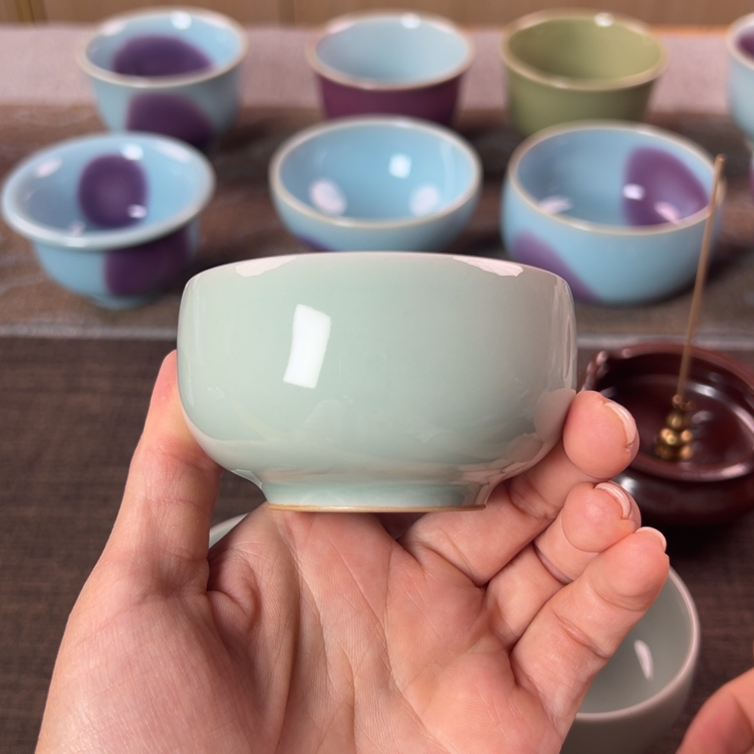 钧窑 单色釉 玉青釉 罗汉杯