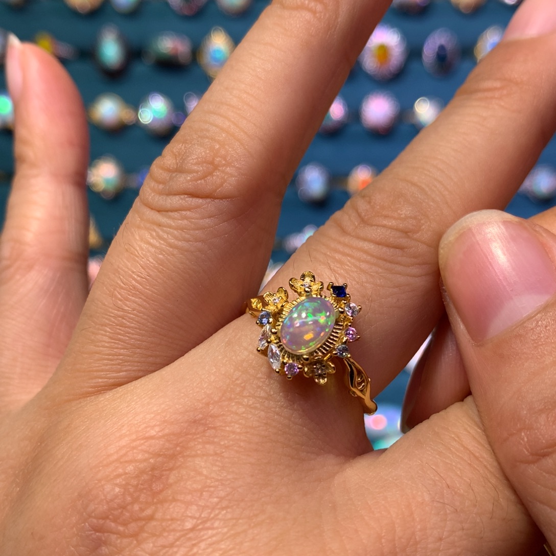 一****欧泊银S925镶嵌戒指款