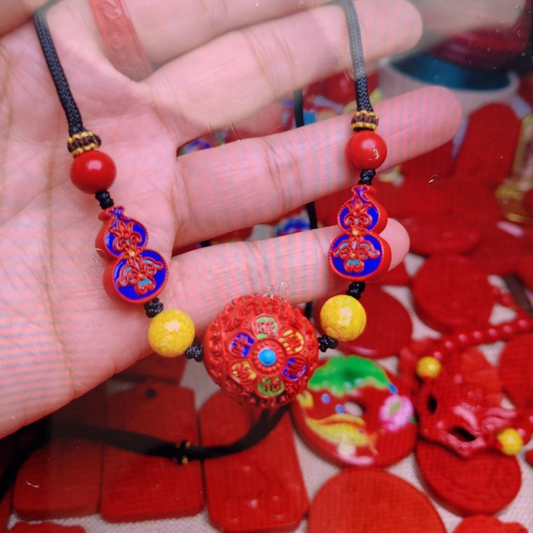 天然辰砂工艺品朱砂锁骨链