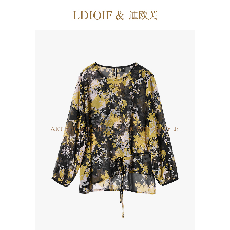 AN女装|风传花信双色晕染花卉/清透乔其纱 绑带上衣罩衫#QSY18569