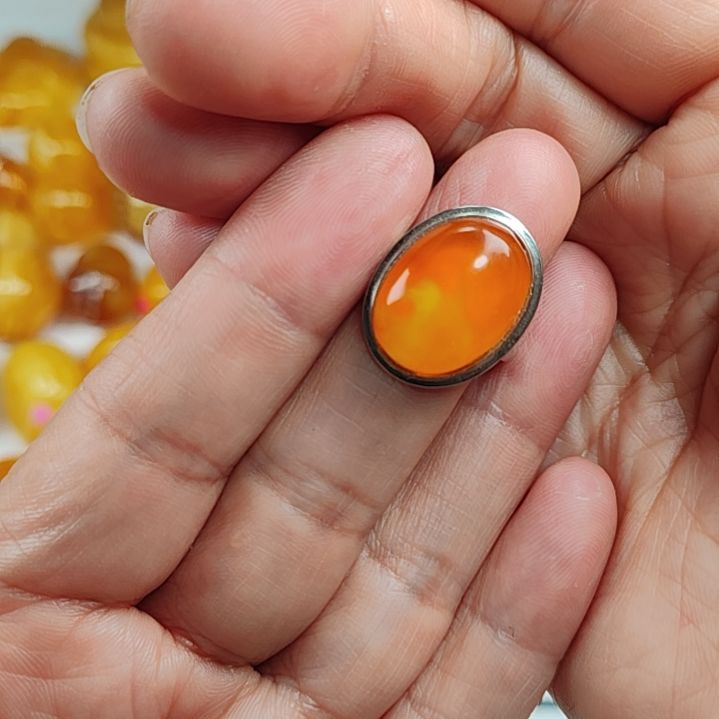 琥珀戒指银S925镀金镶嵌