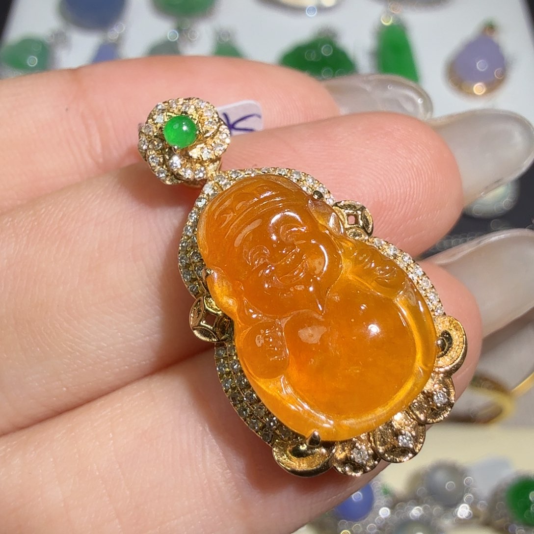 翡翠18K金镶嵌吊坠(不含链)