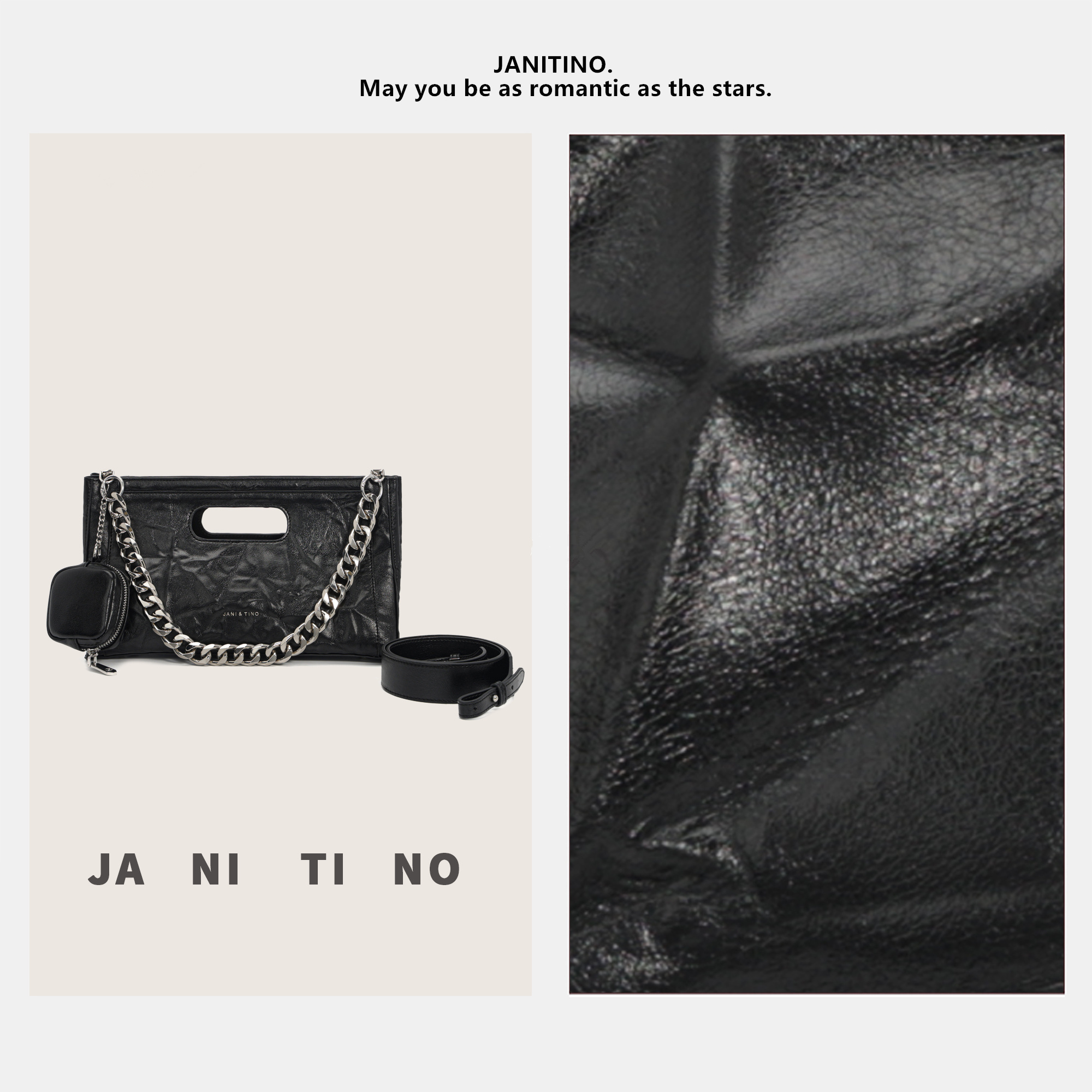 JANITINO/佳妮蒂诺姗姗家新款时尚女士小众简约单肩链条包4737黑