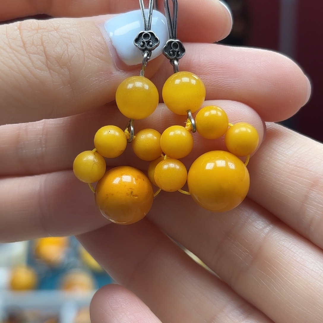银S925镶嵌蜜蜡耳饰耳坠