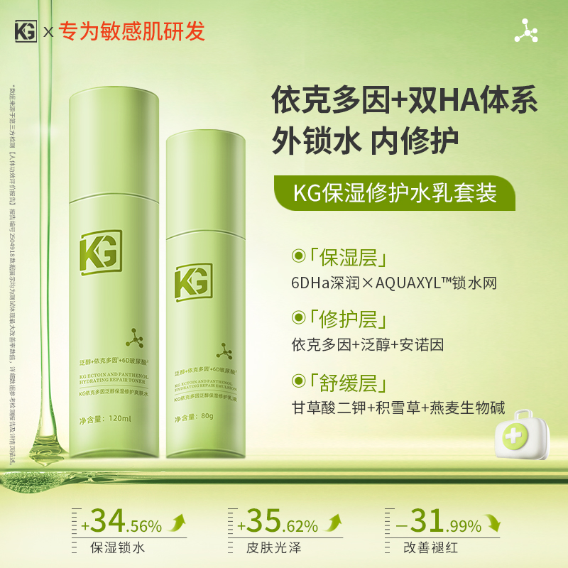 【达人专属】KG小绿盾水乳套装依克多因泛醇保湿修护敏感舒缓水乳