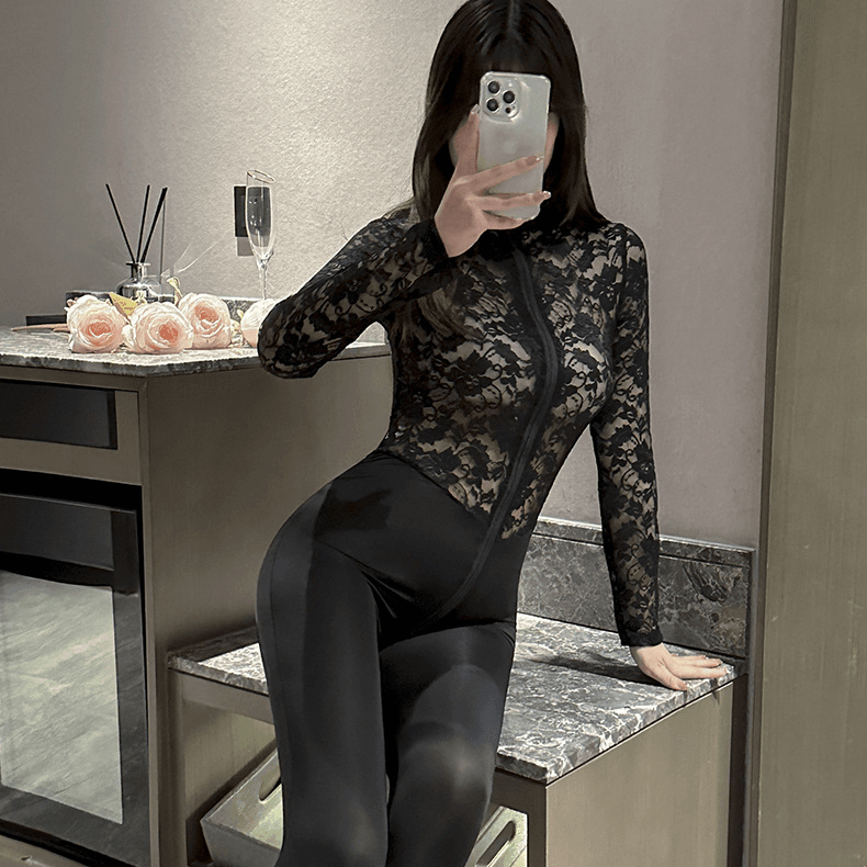 网红紧身御姐连体拉链蕾丝夏季爆款包臀纯欲时尚显瘦爆款气质镂空
