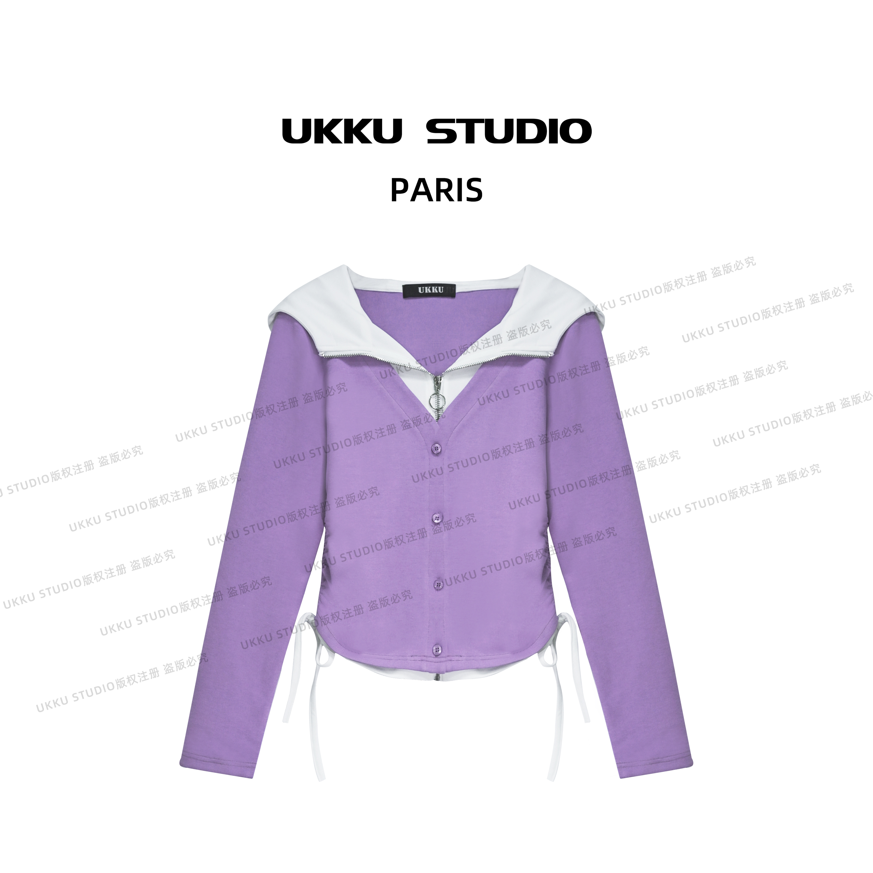 文文【UKKUSTUDIO】时尚网红拼接假两件显白连帽卫衣513547