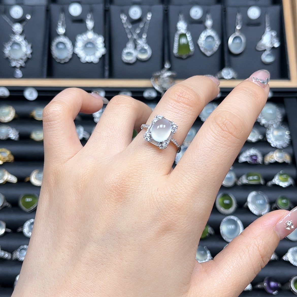 【闪购商品】岫玉戒指银S925镶嵌?****?