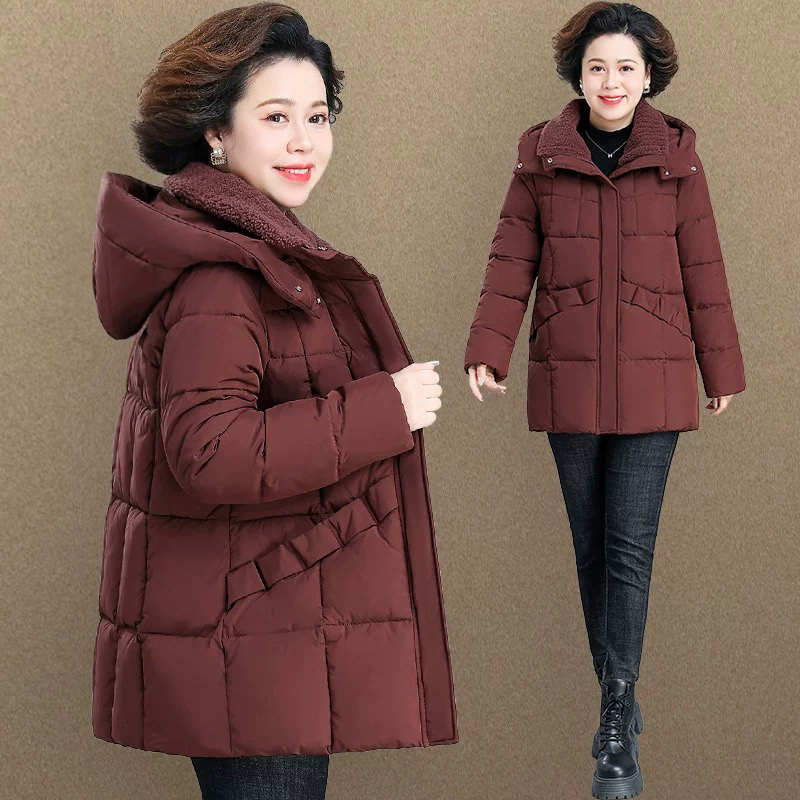 时尚2025新款冬装棉服女中长款宽松加绒加厚棉衣冬季保暖棉袄外套