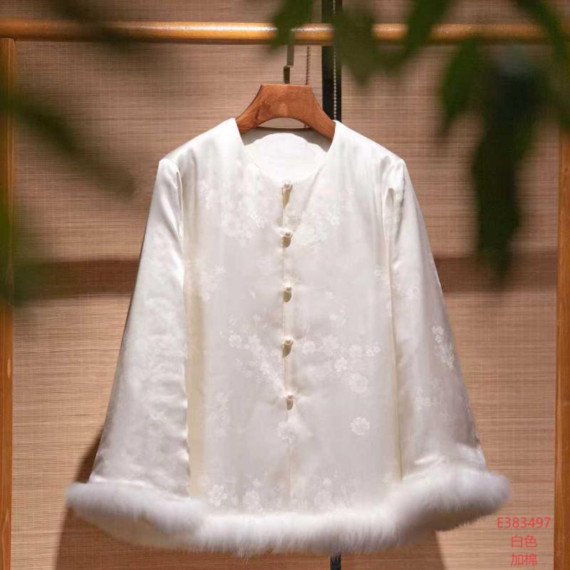 【锦系】全真丝提花新中式国风桑蚕丝圆领直襟加棉长袖外套E-383497