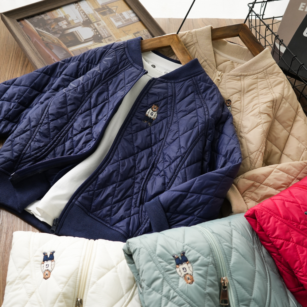 男童儿童秋冬新款小熊刺绣轻薄棉服外套中大童拉链棒球服MT2467