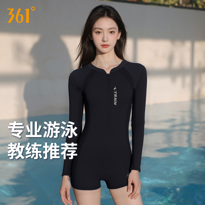 361°泳衣女款连体长袖防晒竞速专业漂亮游泳衣游泳馆专用运动泳装