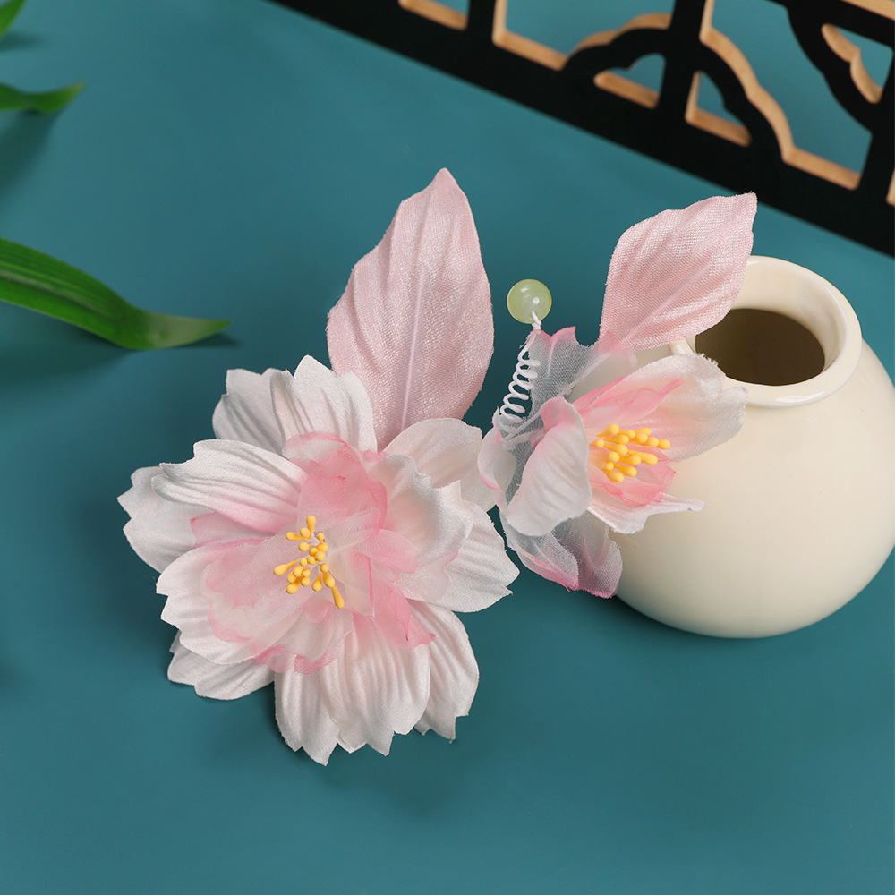HF2562春款原创手工制作粉色重瓣樱花软簪汉服头饰妆造烫花发饰