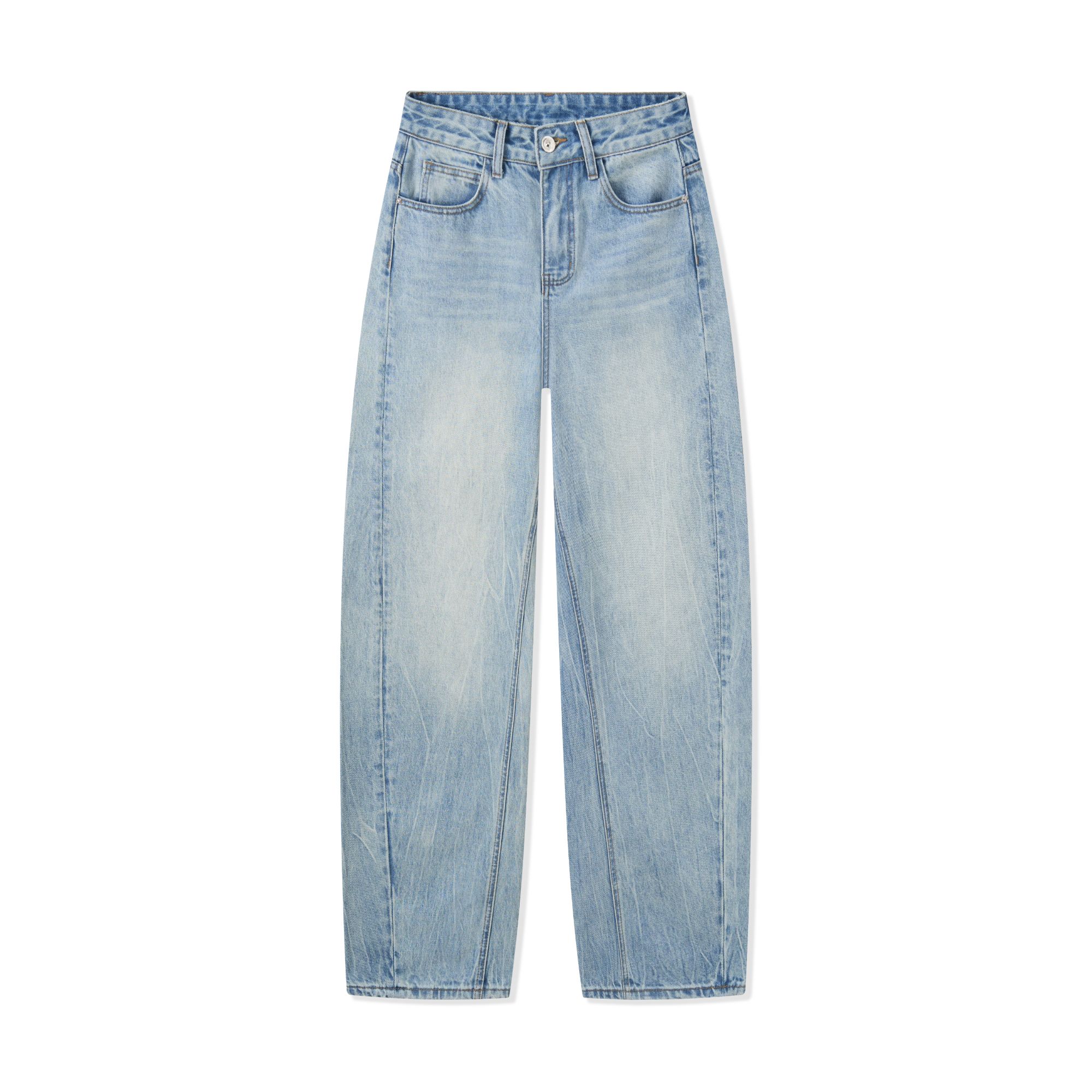 2026冬季新款反季色-树皮纹重磅牛仔裤女修身显瘦水洗弯刀裤