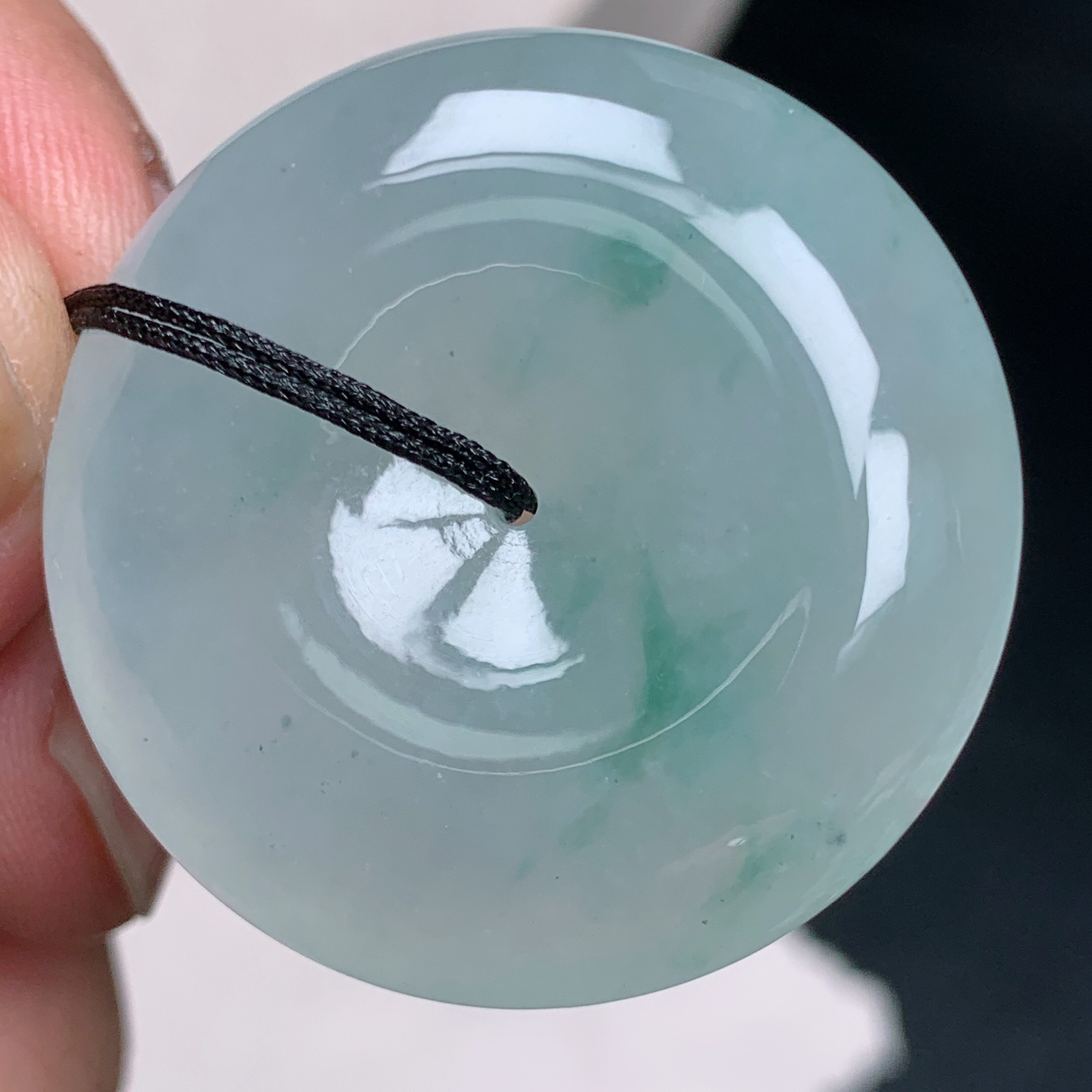 尺寸35.5-8.6mm缅甸天然A货翡翠冰飘花大平安扣吊坠 厚装饱满大气