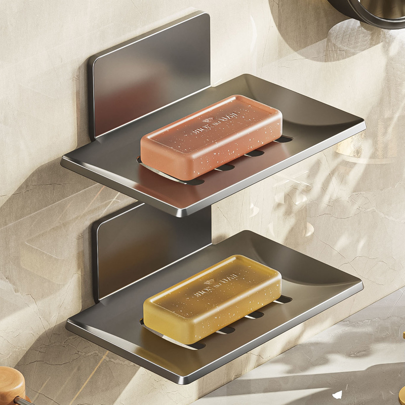 肥皂盒壁挂式沥水家用新款卫生间浴室双层放香皂置物架免打孔