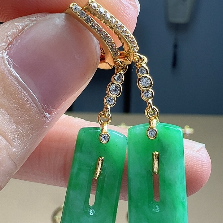 翡翠耳饰银S925镶嵌耳饰