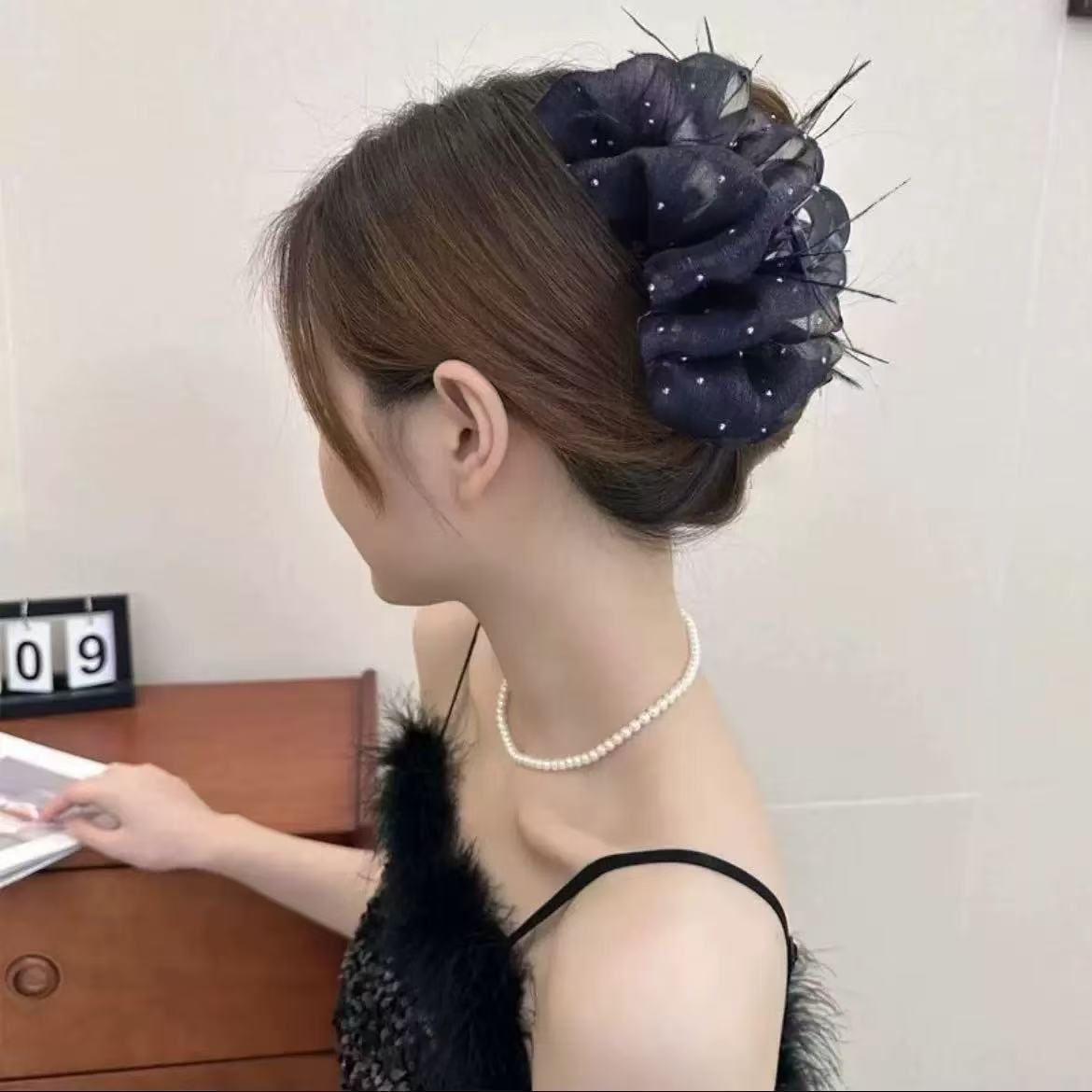 【云朵抓夹】满天星羽毛简约风鲨鱼夹气质全盘头饰纯手工泡泡抓夹
