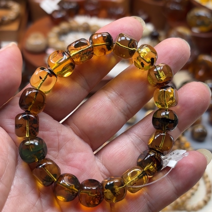 琥珀未镶嵌手串海藻植物溶洞10