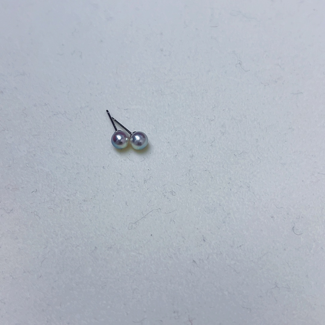 海水珍珠海水akoya真多麻色耳钉5-6mm银S925镶嵌