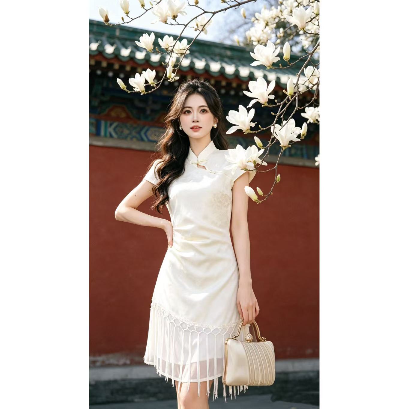 瑞瑞定制【清平乐】【有里布】新中式改良旗袍夏收腰拼接连衣裙D7133