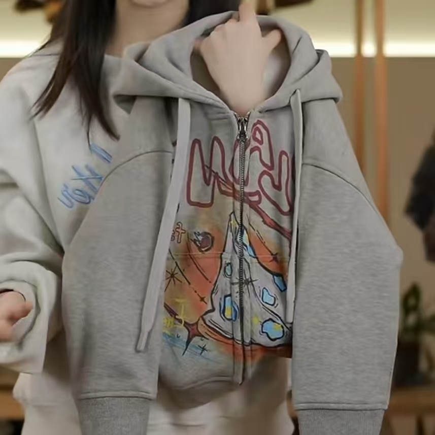【派町】春秋装儿童韩版潮流嘻哈风印花休闲宽松卫衣外套SJ4926