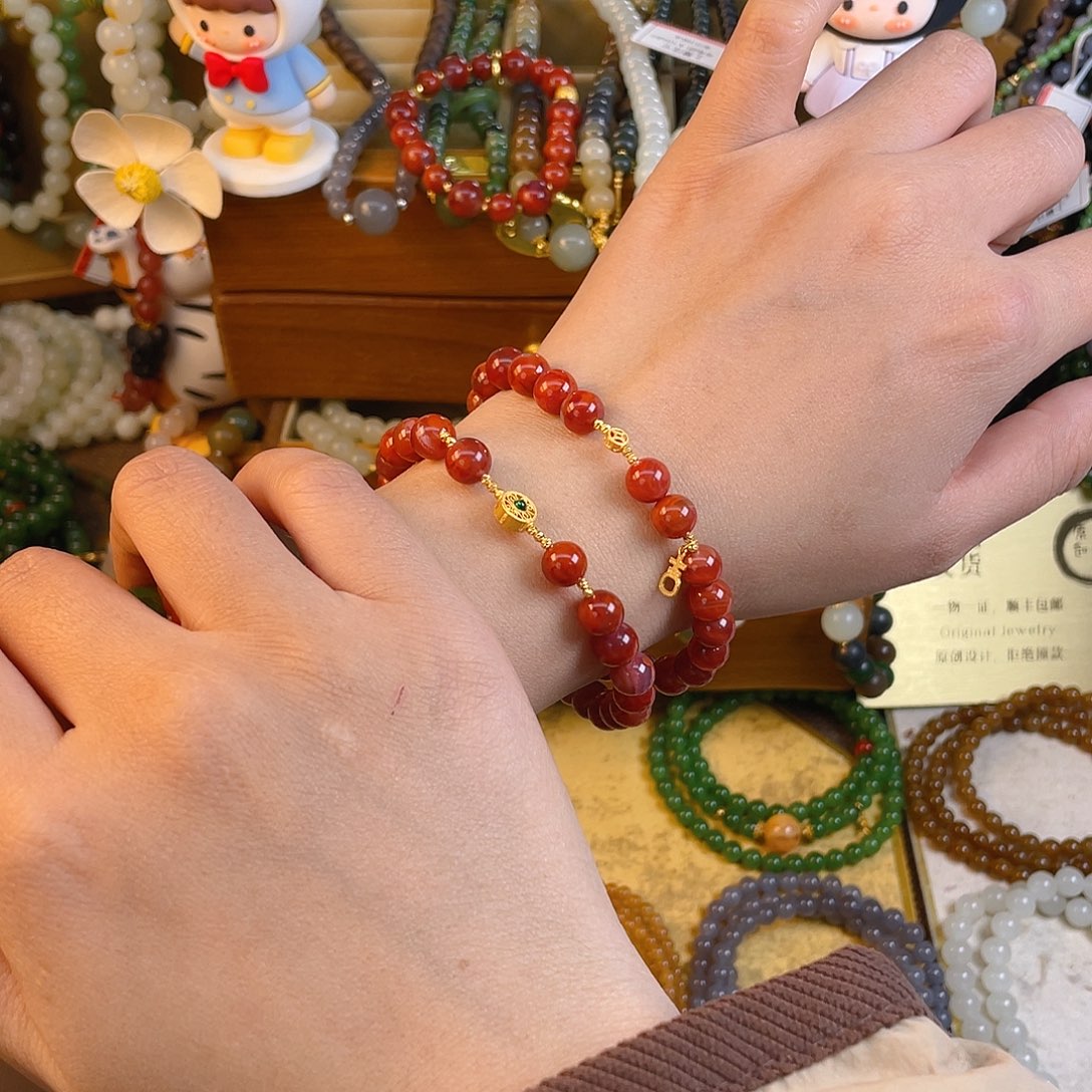 南红玛瑙双圈手串未镶嵌