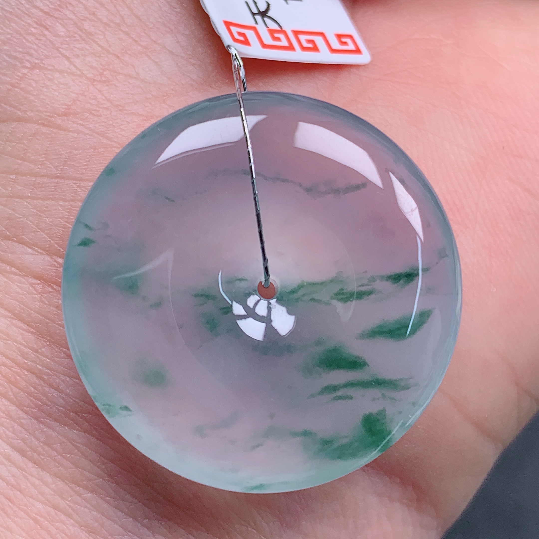 天然缅甸翡翠A货高冰飘花平安扣气质精美尺寸28.8+6.6  24