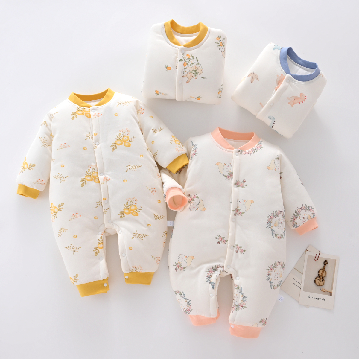 （易帛专享）婴儿150克冬款加厚连体衣新生儿无骨纯棉哈衣宝宝睡衣