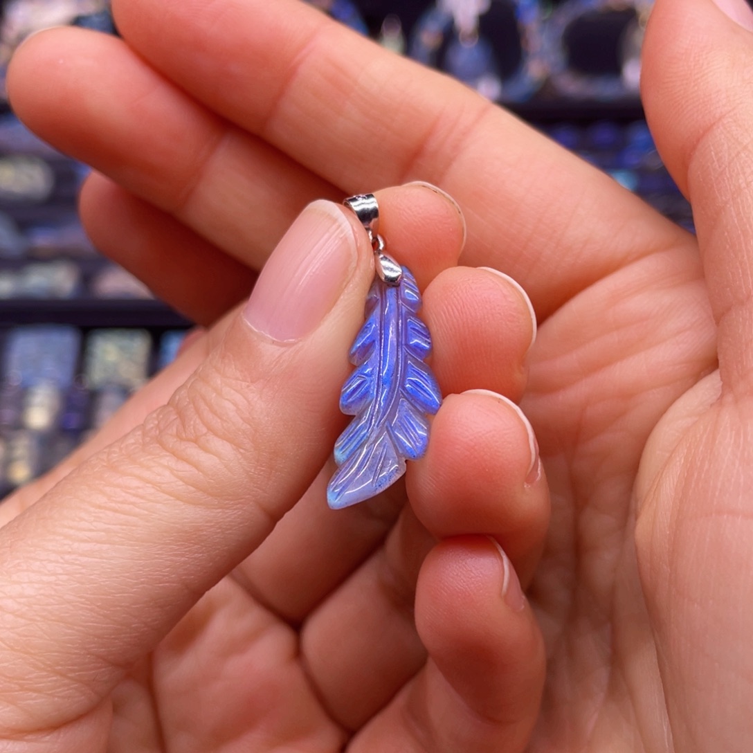 吊坠(不含链)银S925镶嵌长石政叶子