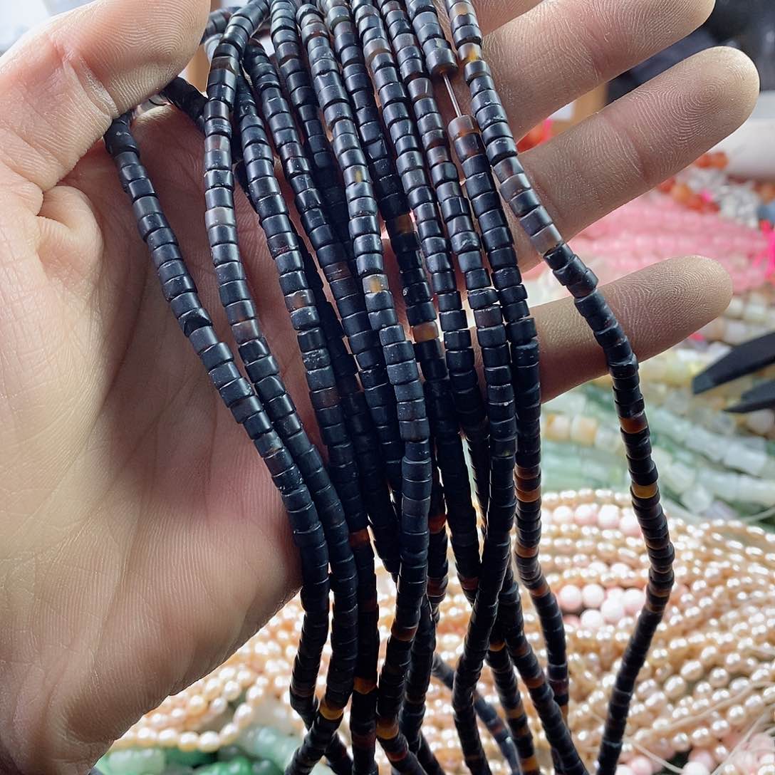 玛瑙/玉髓珠宝半成品合金一条天然2×4黑玛瑙隔片A94