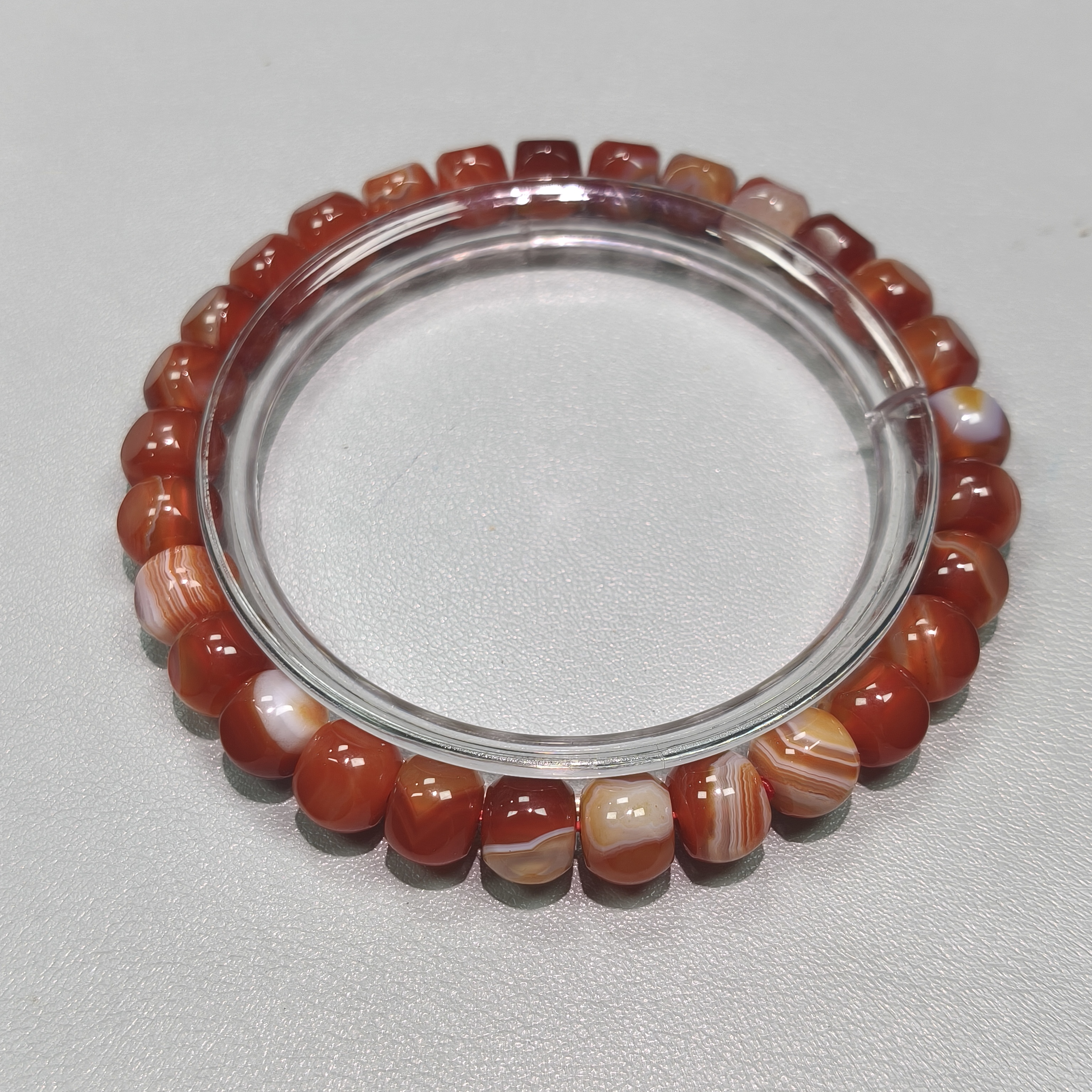 CS03 三文鱼玛瑙南红小方糖单圈手串