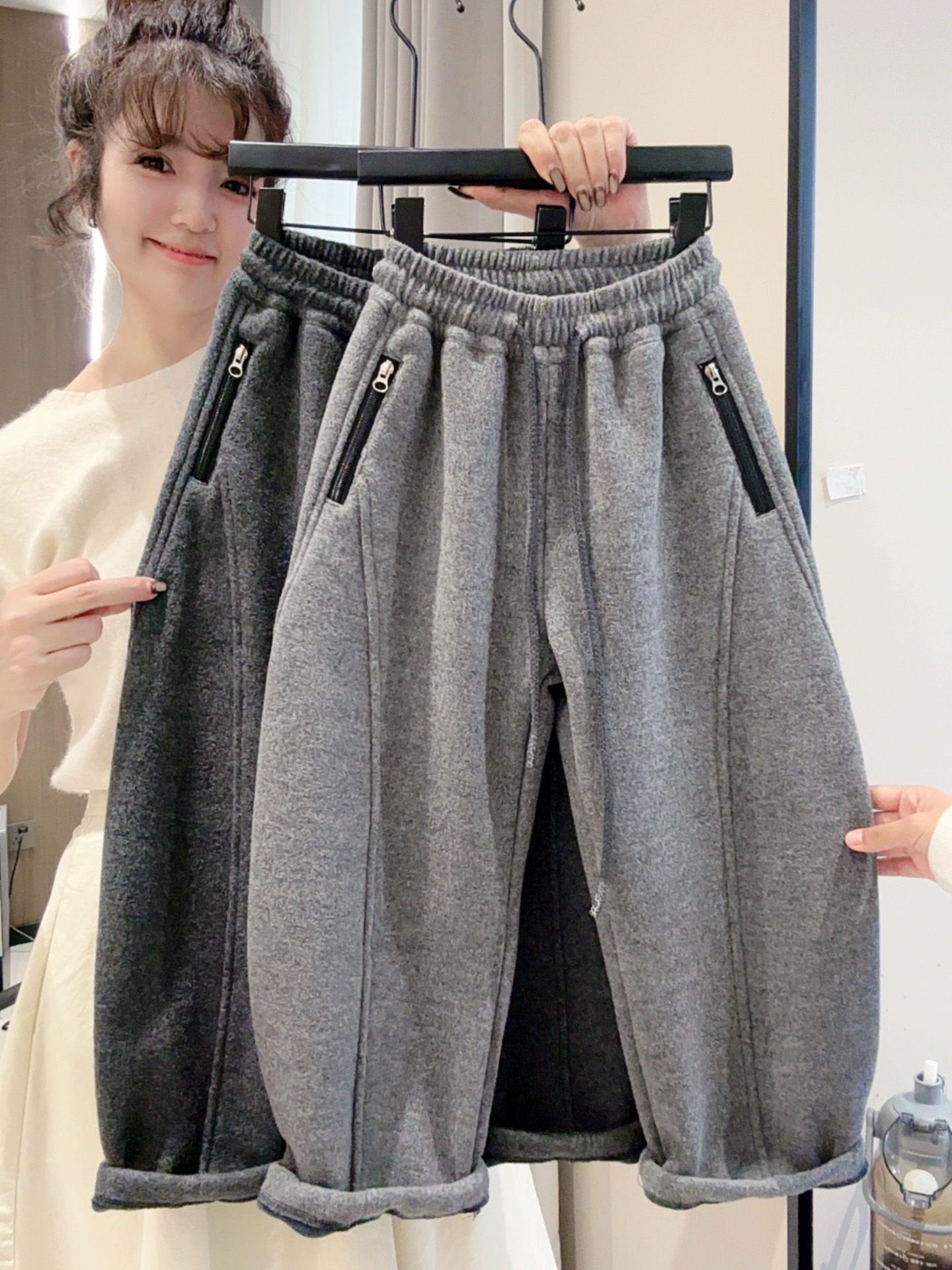 【木糖专属】宽松有形男女童加绒秋冬阔腿裤显腿长两穿亲子装弯刀裤