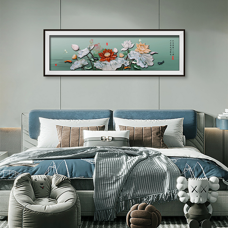 九头鸟手工玉雕画《荷意人生》150×50