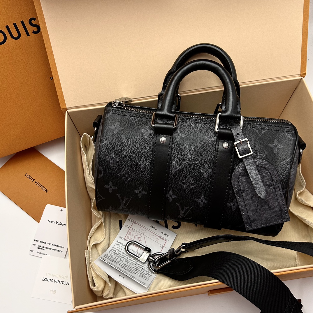 99新 LouisVuitton/路易威登 黑花黑武士keepall25手提包91931