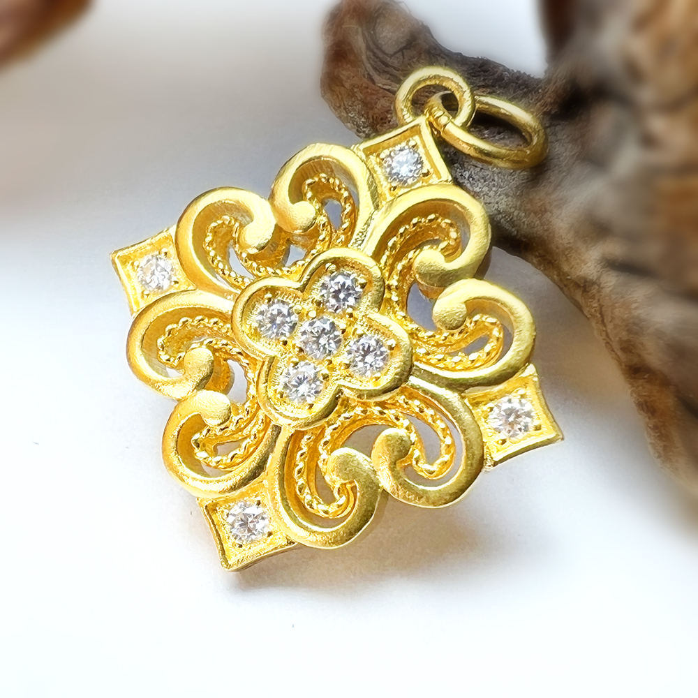 【吊坠】足金999镶嵌【黄金首饰】【四方如意】6.88