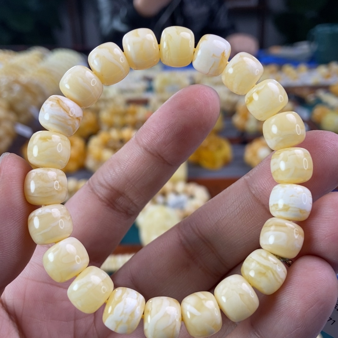 琥珀珠宝奇石未镶嵌10虎皮纹手串14.42